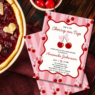 Cherry On Top Coquette Bow Pink Girl Baby Shower Invitation
