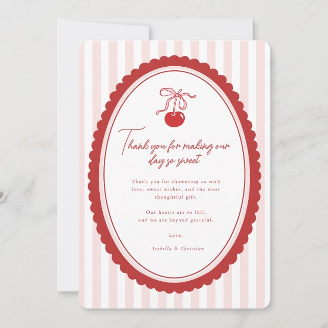 Cherry on Top Coquette Bow Thank You Card  (Front)