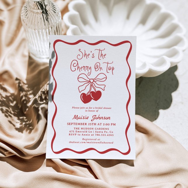 Cherry On Top Coquette Bridal Shower Invitation (Creator Uploaded)