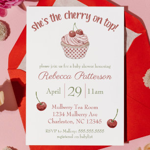 "Cherry on Top" Coquette Cupcake Baby Shower Invitation