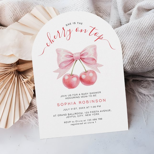 Cherry On Top Coquette Girl Baby Shower Arch Invitation (Creator Uploaded)