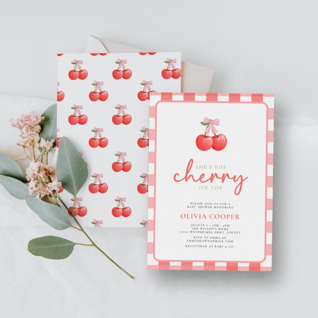 Cherry on Top Coquette Girl Baby Shower Invitation (Creator Uploaded)