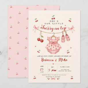 Cherry on Top Coquette Pink Bow Girl Baby Shower Invitation