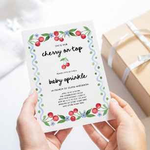 Cherry on Top Cute Whimsical Vintage Baby Sprinkle Invitation
