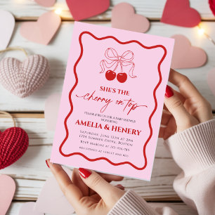 Cherry on Top doodle Bow Girl Baby Shower  Invitation