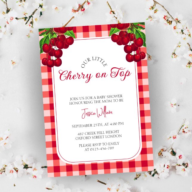 Cherry on top Fall Gingham Plaid Baby Shower  Invitation (Creator Uploaded)