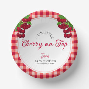 Cherry on top Fall Gingham Plaid Baby Shower Paper Plate