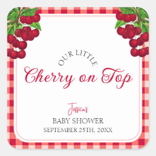 Cherry on top Fall Gingham Plaid Baby Shower Square Sticker