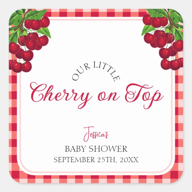 Cherry on top Fall Gingham Plaid Baby Shower  Square Sticker (Front)