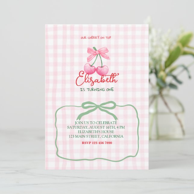 Cherry On Top First Birthday Invite (Standing Front)
