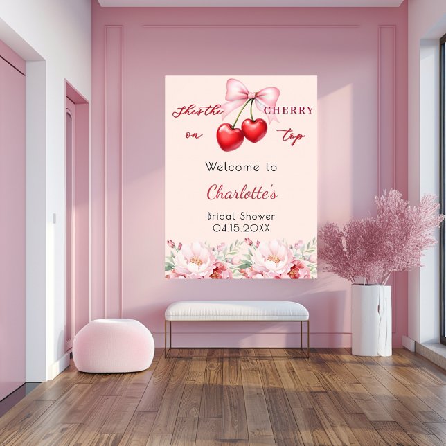 Cherry on top floral bridal shower welcome sign (Creator Uploaded)
