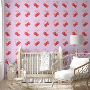 Cherry on Top French Coquette Bow Pink Wallpaper