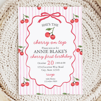 Cherry On Top Girl 1st Birthday Invitation