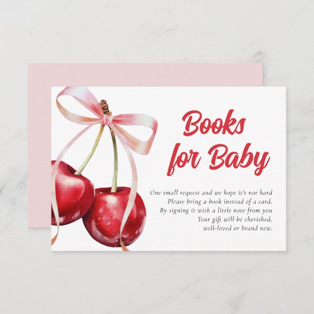 Cherry on Top Girl Baby Shower Books for Baby Enclosure Card (Front/Back)