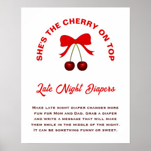 Cherry On Top Girl Baby Shower Late Night Diapers Poster
