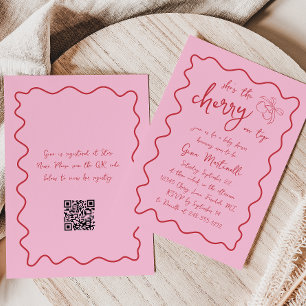 Cherry on Top Hand Drawn Red Pink Girl Baby Shower Invitation