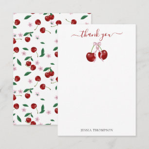 Cherry On Top Modern Baby Shower Pink Bow Girl Thank You Card