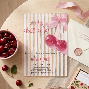 Cherry On Top Pink Baby Girl Shower Acrylic Invitations