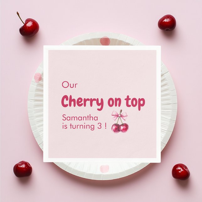 Cherry on Top Pink Birthday Napkin (Creator Uploaded)