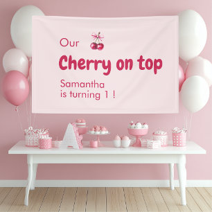 Cherry on Top Pink Birthday Party Banner