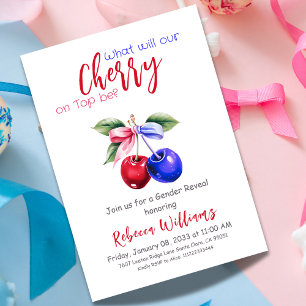 Cherry on Top Pink Blue Boy or Girl Gender Reveal Invitation
