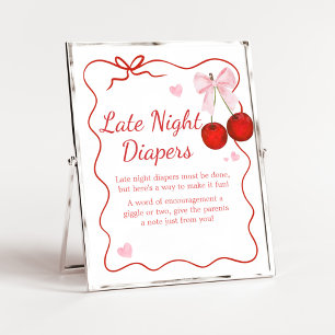 Cherry on Top Pink Bow Baby Late Night Diapers Poster