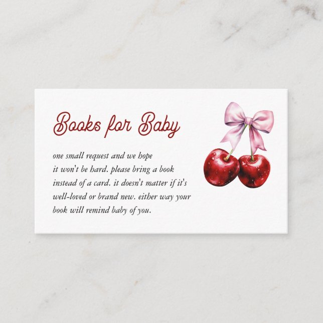 Cherry On Top Pink Bow Baby Shower Books for Baby Enclosure Card (Front)