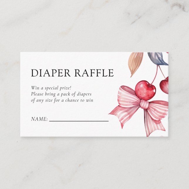 Cherry on Top Pink Bow Baby Shower Diaper Raffle Enclosure Card (Front)