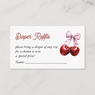 Cherry On Top Pink Bow Baby Shower Diaper Raffle Enclosure Card