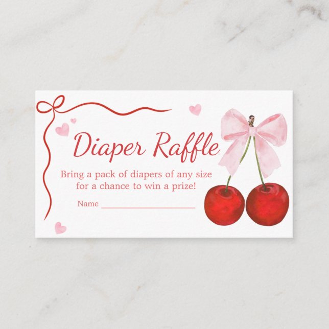 Cherry on Top Pink Bow Baby Shower Diaper Raffle Enclosure Card (Front)
