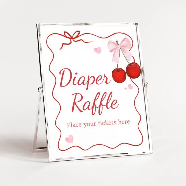 Cherry on Top Pink Bow Baby Shower Diaper Raffle Poster | Zazzle