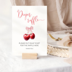Cherry On Top Pink Bow Baby Shower Diaper Raffle Poster