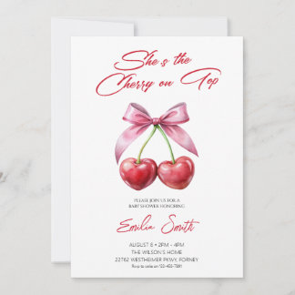 Cherry on Top pink bow Baby Shower Invitation