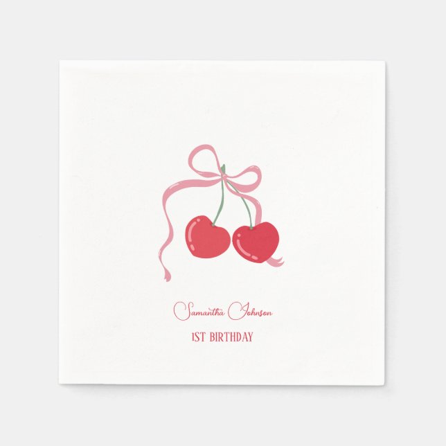 Cherry on Top Pink Bow Baby shower Napkin (Front)