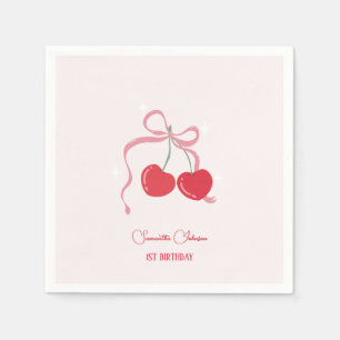 Cherry on Top Pink Bow Baby shower Napkin