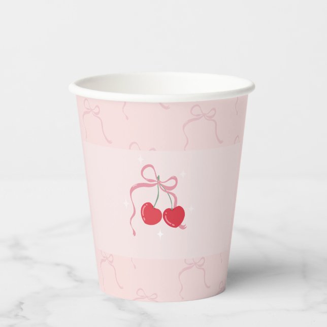 Cherry on Top Pink Bow Baby shower Paper Cups (Front)