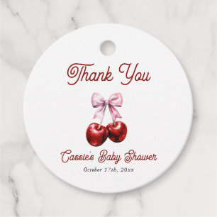 Cherry On Top Pink Bow Baby Shower Thank You Favour Tags