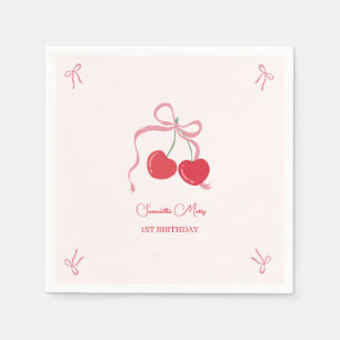 Cherry on Top Pink Bow Birthday Napkin