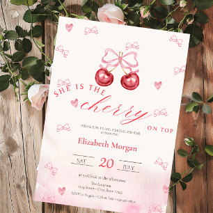 Cherry On Top Pink Bow Bridal Shower Invitation