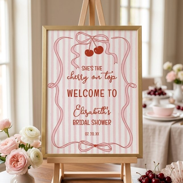 Cherry on Top Pink Bow Classy Stripes Welcome Poster (Creator Uploaded)