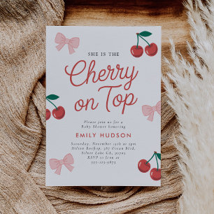 Cherry on Top Pink Bow Coquette Baby Shower Invitation