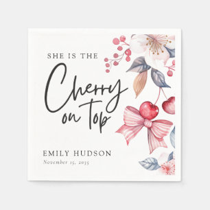 Cherry on Top Pink Bow Coquette Baby Shower Napkin