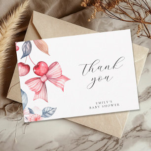 Cherry on Top Pink Bow Coquette Baby Shower Thank You Card