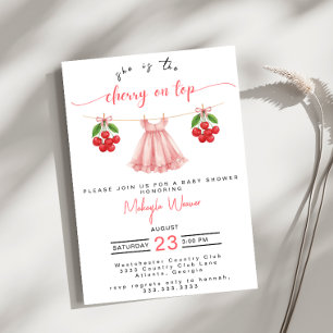 Cherry on top Pink Bow Coquette Berry Baby Shower Invitation