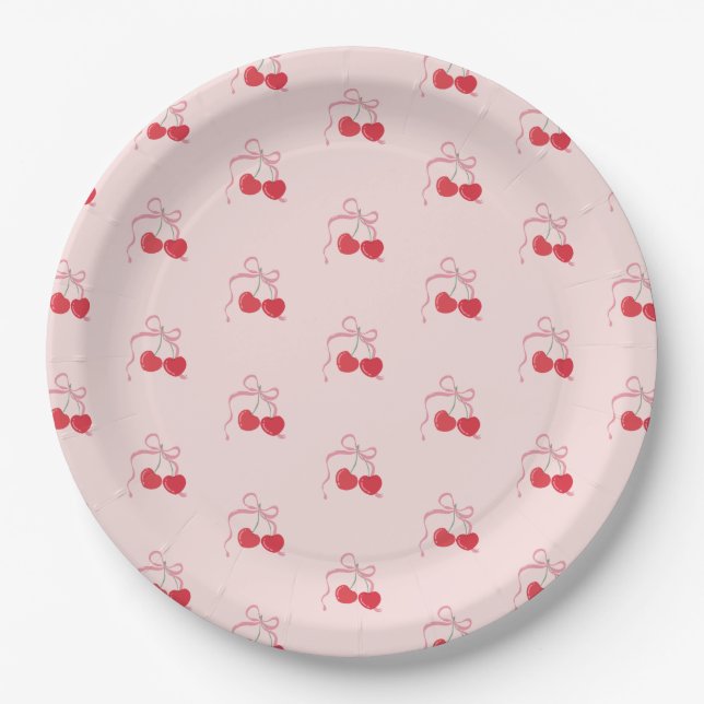 Cherry on Top Pink Bow  Paper Plate (Front)
