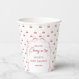 Cherry on Top Pink Bow Red Baby Girl Shower Paper Cups