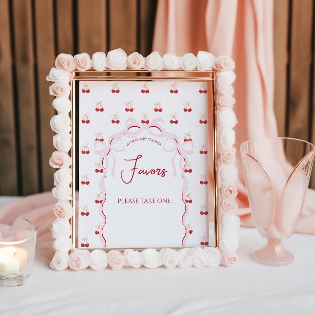 Cherry on Top Pink Bow Red Baby Girl Shower Poster (Creator Uploaded)