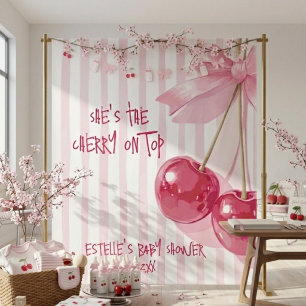 Cherry On Top Pink Bow Red Retro Summer Tapestry
