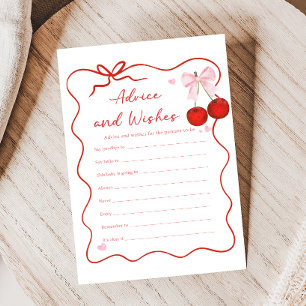 Cherry on Top Pink Bow Shower Advice & Wishes Game