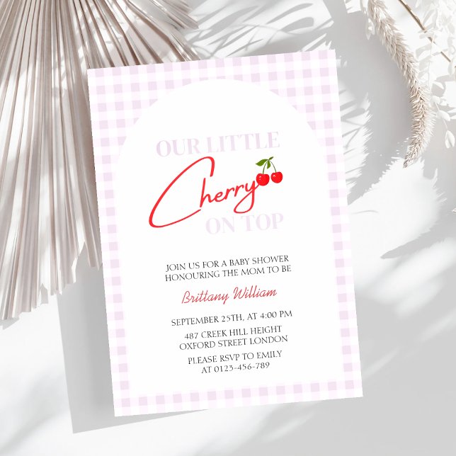 Cherry on Top Pink Chequered Girl Baby Shower Invitation (Creator Uploaded)